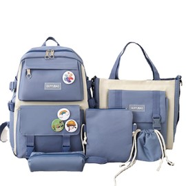 PIardi Cute backpack with accessories kawaii 5PCS Set Waterproof backbags (Blue)