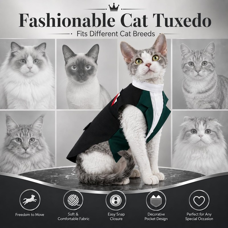 Black Cat Tuxedo Suit, Formal Wedding Birthday Outfit, M