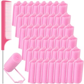 48 Pieces Foam Sponge Hair Rollers, Soft Sleeping Hair Curler Flexible Hair Styling Sponge Curler, and Stainless Steel Rat Tail Comb for Hair Styling (0.98 inch/ 2.5 cm, Pink and Dark Pink)