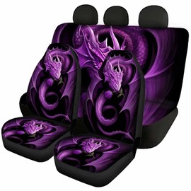 Jeiento Jeiento Front Rear Seat Cover Bench Cover, Full Set of 4 Car Seat Cover, Dragon Pattern, Universal Fit Van Truck Sedan SUV, Purple, Auto Accessories