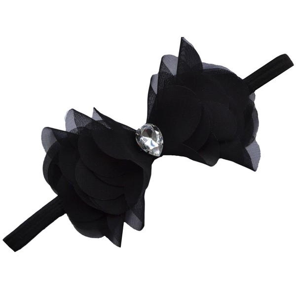 Chiffon Cone Bow Elastic Headband By Funny Girl Designs (Black)