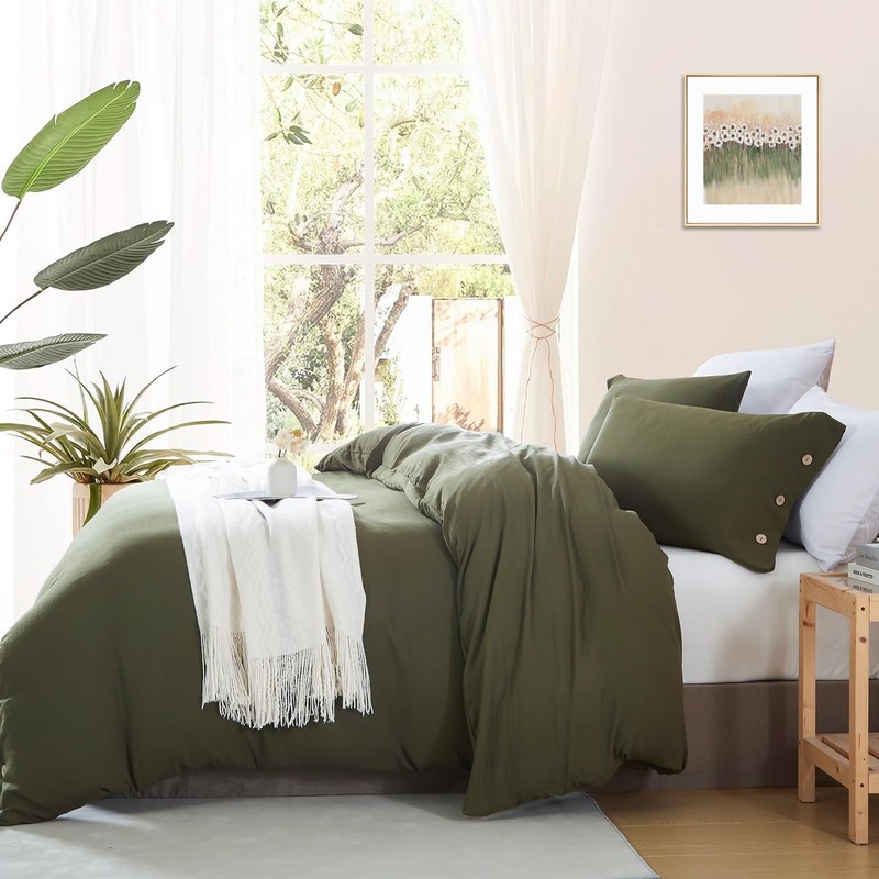 Lanqinglv Bed Linen 155 x 220 cm 2-Piece Olive Green