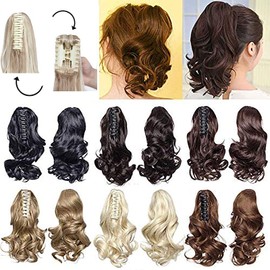 Fashion Claw on Ponytail Long Short Cute Clip in Pony Tail Hair Extensions Handy Jaw Wavy 12" - Dark Brown & Sandy Blonde