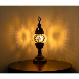 Selenly Turkish Moroccan Mosaic Table Lamp - Inspiring Handcrafted Turkish Lamp - Vibrant Turkish Light for Home Décor - Elegant Moroccan Accent Lighting (Brown, Small) (Bulb Included)