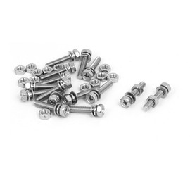 Sourcingmap M4 x 20mm 304 Stainless Steel Phillips Hex Head Bolts Nuts w Washers 15 Sets