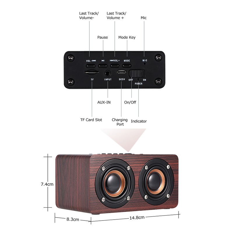W5 Red Wood Grain Bluetooth Speaker Bluetooth 4.2 Dual Louderspeakers