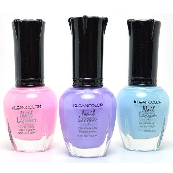 3 KLEANCOLOR NAIL POLISH PASTEL PINK, PURPLE, BLUE COLLECTION LACQUER + FREE EARRING by Kleancolor