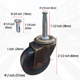 BAISASY 2.0 Inch Antique Caster Wheels, Furniture Caster 5/16 Inch x 1-1/2 Inch (8 x 38mm) for Furniture Sofa Chair Cabinet Set of 4