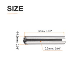 DTGN 1.5mmx8mm(DXL) Slotted Spring Pin - 50Pack - Good for Home Machine Fastener - 304 Stainless Steel Spring Dowel Tension Roll Pin - Silver