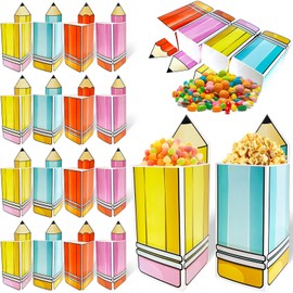 40 Pcs Welcome Back to School Pencil Candy Boxes Popcorn Holders Pencil Gift Boxes Pencil Popcorn Boxes Thanks Teacher Popcorn Holders First Day of School Paper Gift Party Favors Classroom Decorations