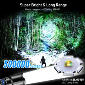 Blukar Blukar Taschenlampe LED Aufladbar, 500000 Lumen Extrem Hell Zoombare Taktische Taschenlampen Starke mit 5 Lichtmodi, IP67 Wasserdichte Flashlight Torch fr Camping, Wandern, Outdoor, Angeln, Notf?ll