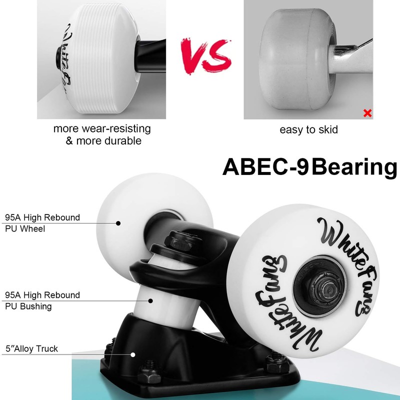 WhiteFang Skateboards for Beginners, Complete Skateboard 31 x 7.88, 7