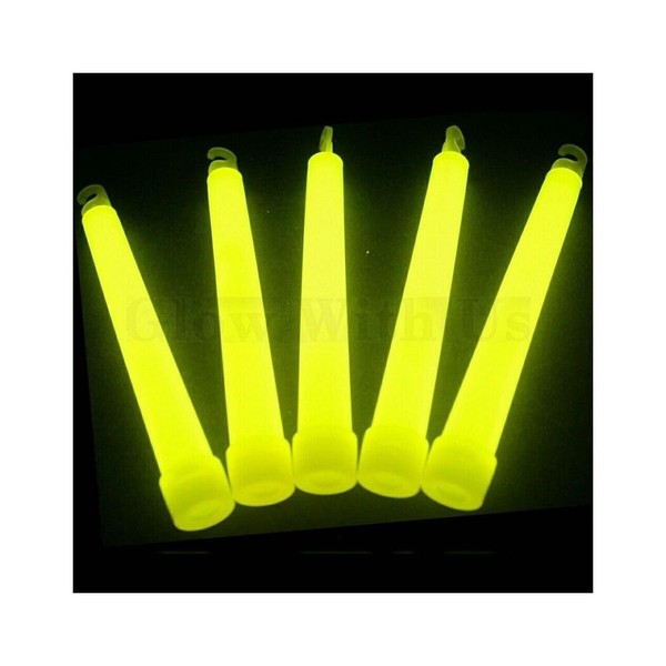 Glow Sticks Bulk Wholesale, 100 6” Industrial Grade Yellow Light Sticks. Bright Color, Glow 12-14 Hrs, Safety Glow Stick with 3-Year Shelf Life, GlowWithUs Brand