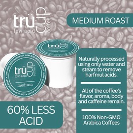 trücup Low Acid Coffee - Medium Roast - 48 Count Single Serve Recyclable Coffee Pods- Smooth, Medium Roast- Can Be Gentle on the Stomach (Medium, 48)