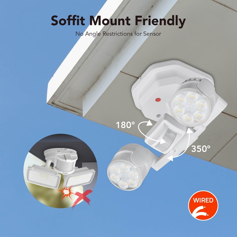 OREiN 2 Pack Motion Sensor Outdoor Lights, 450° Superwide Adjustment