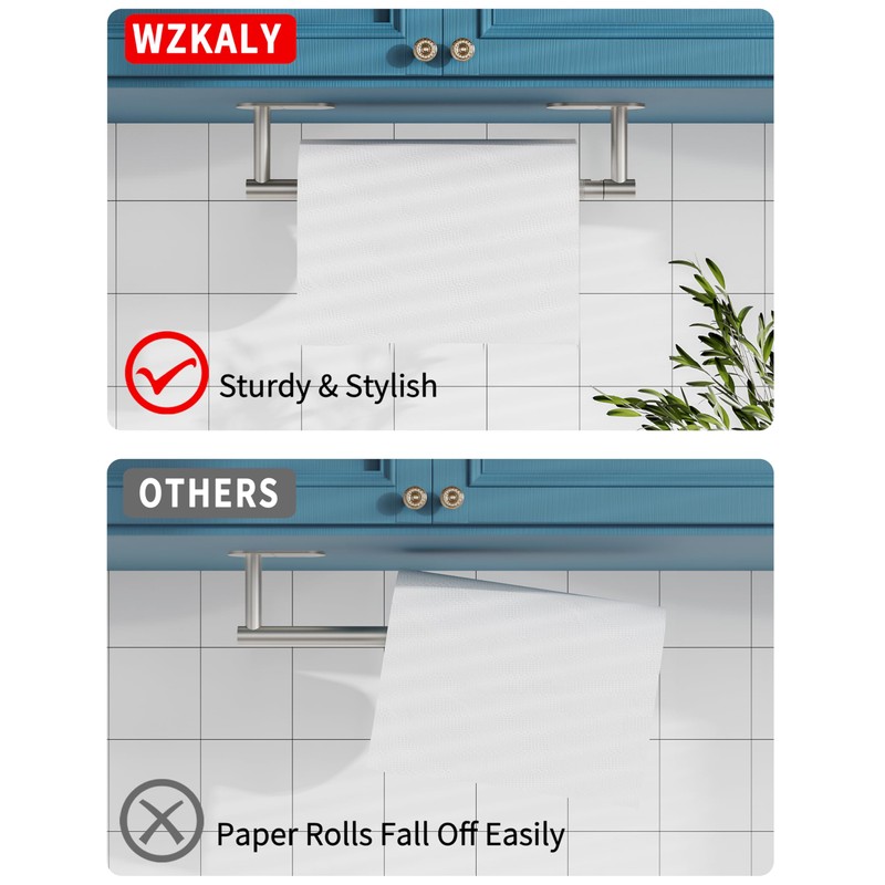 WZKALY Paper Towel Holder Under Cabinet, Self Adhesive or Wall
