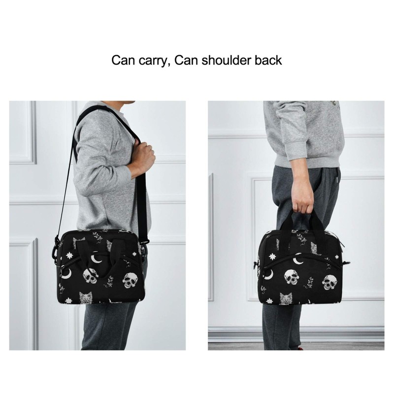 Skull Cat Moon Gothic Insulated Lunch Bag Reusable Lunch Tote