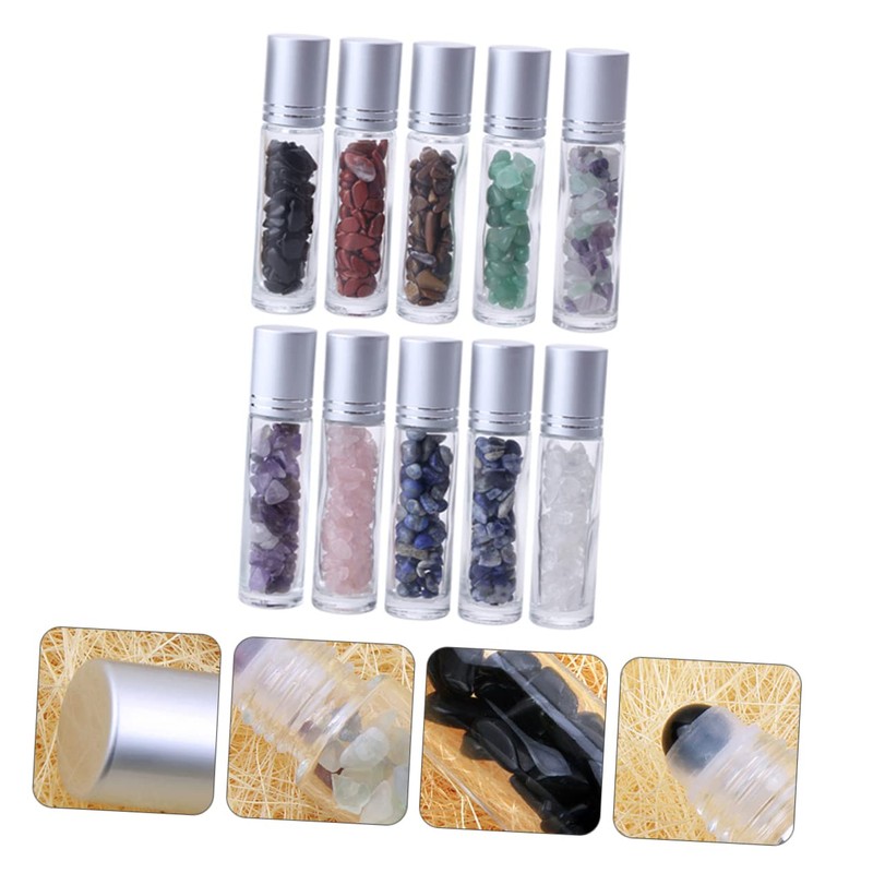 Mikinona Elegant Natural Semi-precious Stones Essential Oil Rollerball Bottles 10ml