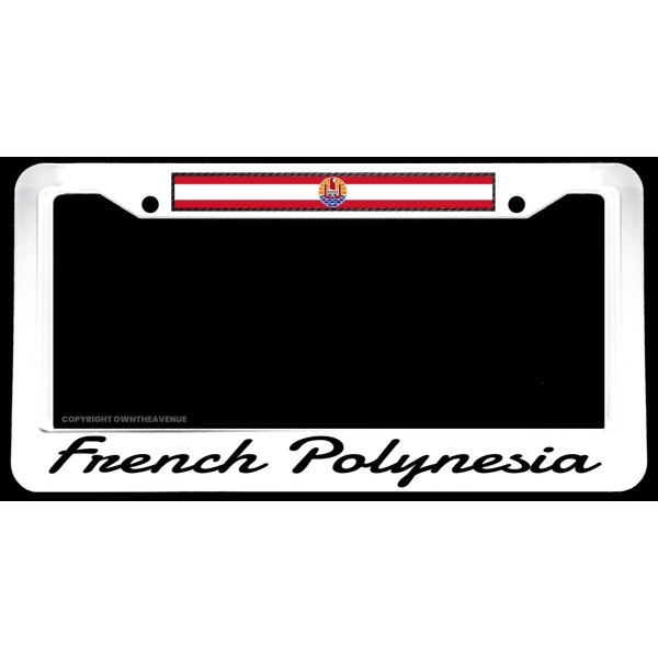 OwnTheAvenue French Polynesia Flag White License Plate Frame