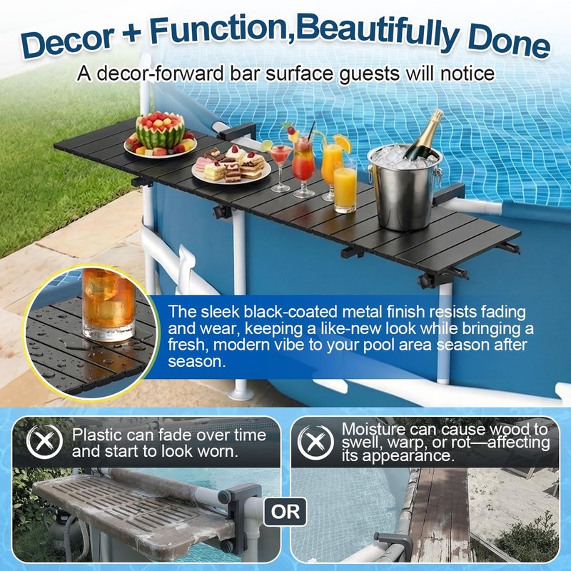 Above Ground Pool Bar, 47" x 11.7" Black Pool Bar