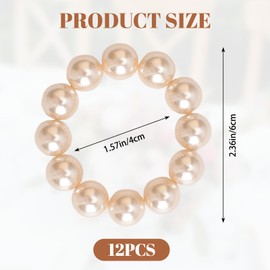 URROMA 12Pcs Pearl Napkin Rings, Champagne Pearl Napkin Holders Buckles Adjustable Napkin Rings for Wedding Party, Dinner, Table Decor,4cm