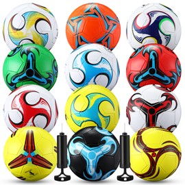Lunmon 12 Pcs Bulk Soccer Balls with 2 Pump Official Size Deflated Soccer Ball Football for Indoor Outdoor Game Sports Training Back to School Teens Adult Players Birthday Gift(Size 4,Classic 3)