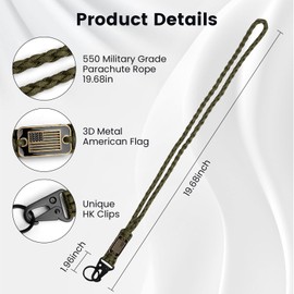 ELCJDZYO 2 Pcs Paracord Lanyard Keychain, 1* Long and 1*Short Heavy Duty Braided keychain lanyard for Outdoor Activities, Camera, Keys, Wallets, Phones, Whistle, Traveling -Army Green