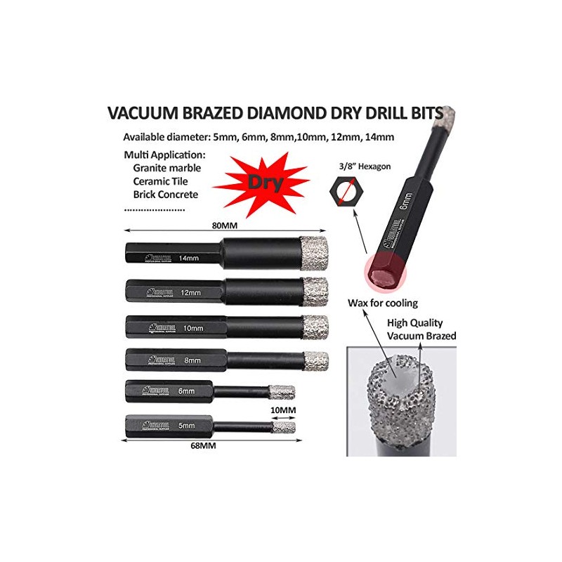 Professional Dry Diamond Tile Drill Bit with Hex Shank 2pcs