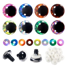 TOAOB Pack of 48 Safety Eyes for Crochet Animals, Doll's Eyes, Glitter, 18 mm, Plastic Craft Eyes, 8 Colours, Button Eyes with Washers, Doll, Puppet, Plush Toy