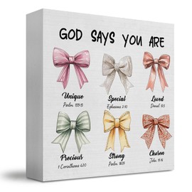 JUIOEIU Christian Inspirational God Says You Are Bow Sign, Bible Verse Wooden Box Signs，Gifts For, Christian Room Decor Aesthetic, Coquette Room Decor, Psalm 139 14 Wood Sign Home Decor(5 X 5 Inch)