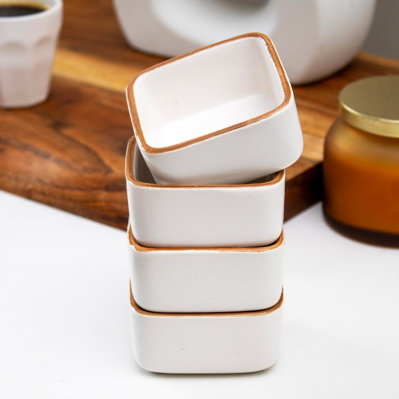 Stoneware Square Ramekins Set Of 4 Off White Matt 100ml