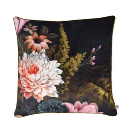 Appletree - Black Floral Velvet Cushion (55 x 55cm) - Soft Touch Velvet Cushion - Filling Included - Piped Edge - Flower Cushion in Velvet - Black Velvet Cushion with Flowers - Luxury Cushion