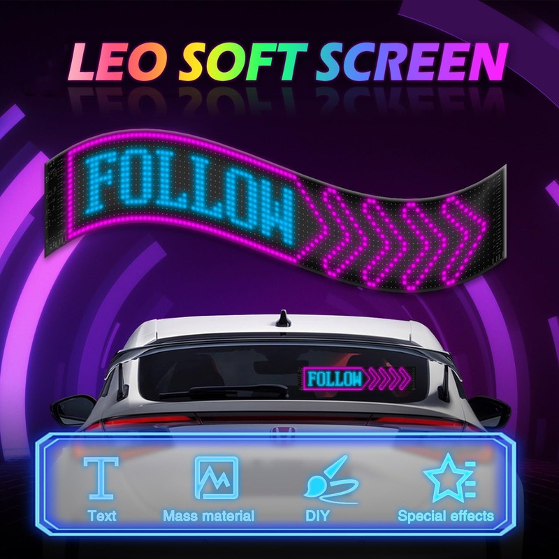 Gemsaya Car LED Sign,59.5 x 12 cm Flexible LED Matrix