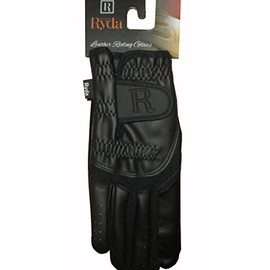 Ryda Black Leather Palm Ladies Competition Horse Riding Gloves (Medium)