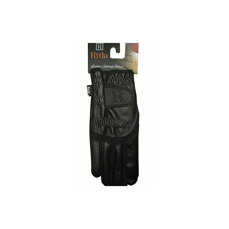 Ryda Black Leather Palm Ladies Competition Horse Riding Gloves (Medium)