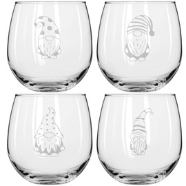 MIP Set of 4 Wine Glass for Red or White Wine Gift Gnome Collection (16 oz Stemless)