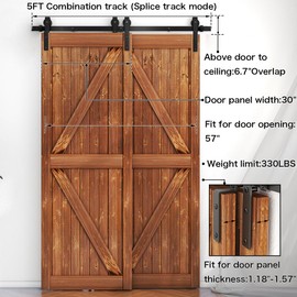 AONAYIOA 7.5FT Bypass Sliding Barn Door Hardware Kit, Combination Track Mode Sliding Door Hardware, Single Track Bypass Barn Door Hardware for Double Wooden Doors,(no Door) (7.5 Feet)