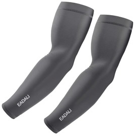 Eadali Arm Covers, Arm Sleeves, Cool To The Touch, Sweat Absorbent, Quick Drying, 99.9% UV Protection, UPF 50+, Breathable, Stretchy, Anti-Slip, Sunscreen, Cooling Protection, Black + Gray, Medium