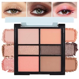 6 Colors Mini Naked Eyeshadow Makeup Palette, Neutral Nude Eye Shadow, Pink&Purple& Brown Matte Make Up Pallet with Mirror Highly Pigmented Long Lasting Waterproof Travel Size Gift Kit (Brown)