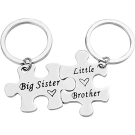 Tecreo Sister Brother Keyring Set Brother and Sister Gifts for Little Brother Sister Keyring Set Birthday Gifts Family Gifts for Sister Brother, silver