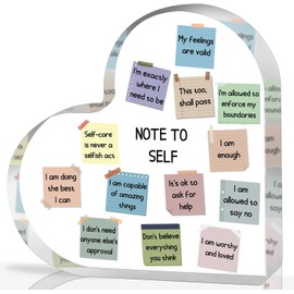 Note to Self Motivational Decor - Office Acrylic Heart Gift Therapy Mental Health Print Decorations for School Counseling Office Therapy Desktop Art Decoration - School Counselor, Therapist Office