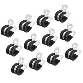 MACHSWON 12Pcs 1/2 Inch(12mm) Cable Clamp, Rubber Cushioned Insulated Clamp 304 Stainless Steel R Shape Bracket Metal Pipe Clamp Tube Holder for Wire Hose Tube