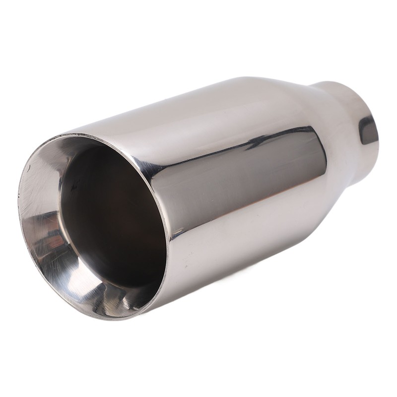 Single Outlet Exhaust Tip Silver Stainless Steel Beveled Mouth Straight