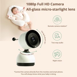 SEENZEEN Smart Baby Monitor with 1080P Camera, Night Vision, 2-Way Audio & Cry Detection | WiFi/No WiFi, Temp Sensor, 1000ft Range, Rechargeable Parent Unit for Nursery