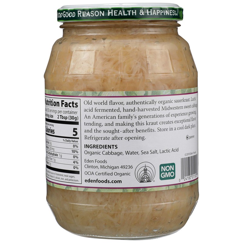 Eden Organic Sauerkraut, 32 oz Glass Jar, Fine Cut