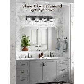 VOLISUN Crystal Vanity Lights for Bathroom, 4 Light Bathroom Vanity Light, Modern Matte Black Bathroom Light Over Mirror, Black Bathroom Light Fixtures-UL Certificated(Exclude Bulb)