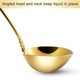 KEAWELL Gorgeous 1 oz. 18/10 Stainless Steel Gravy Ladle, Antique Small Ladle for Stirring, Mirror finished Soup Ladle Spoon and Dishwasher Safe (2, Gold)