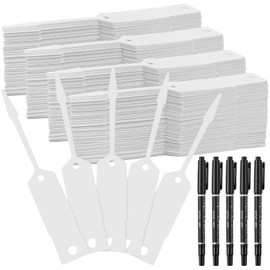 Woanger 2000 Pieces Self Locking Arrow Key Tags Car Key Labels Self Lock Identifierscar Parts Tags with 5 Pcs Black Pens for Office Automotive Shop Supplies(4 1/2 x 3/4 Inch,White)