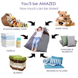 iFCOW Kids’ Bean Bag, Toy Stuffed Animals Storage Bean Bag, Foldable Extra Large Bag, Stripe Chair Sofa for Kids