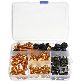 ANCLLO 177pcs Motorcycle Fairing Bumpers Panel Bolts Kit Body Fastener Clips Screw Set Universal Gold
